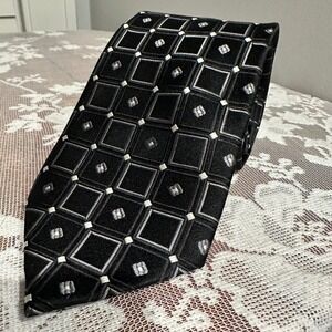 Donald J Trump Signature Collection Tie Mens OS Black Silver Geometric Silk